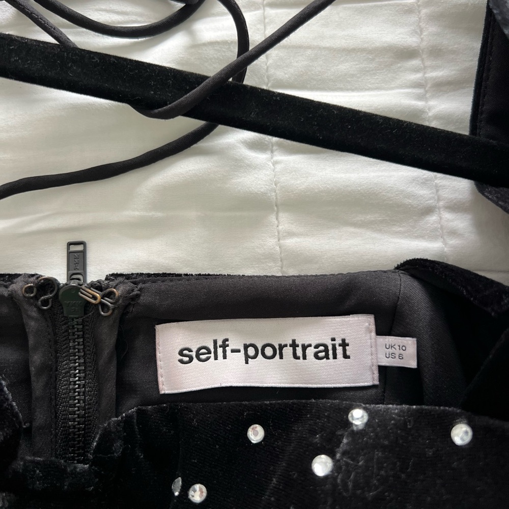 Self-Portrait Black Velvet Bodysuit With White Polka Dots View 2